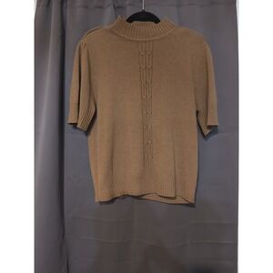 Tan‎ Jay Women's Large Brown Knit Sweater, Vintage Short Sleeve Layered Pullover